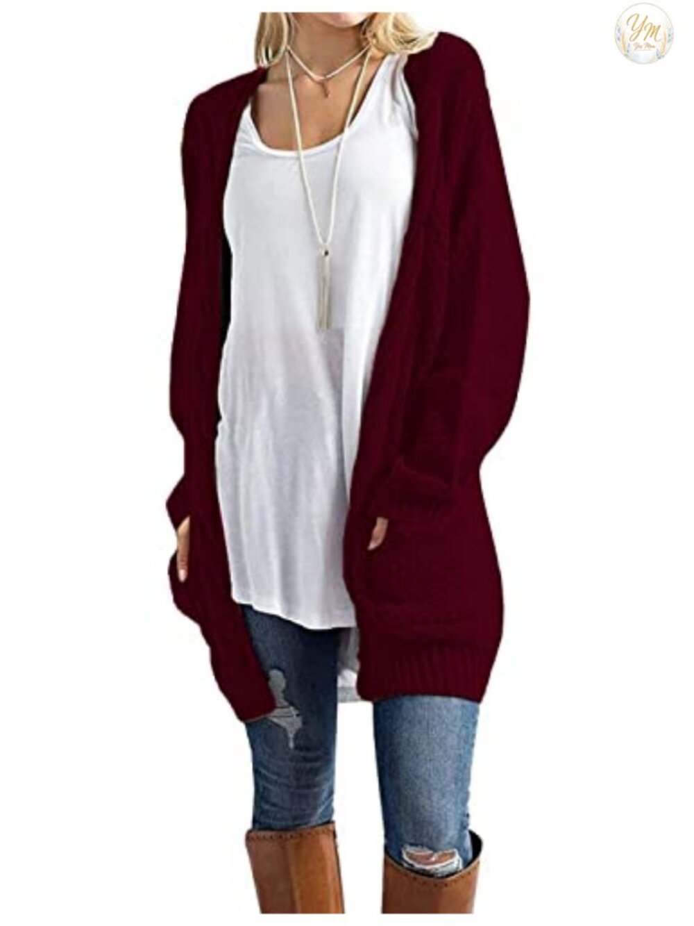 Womens Long Sleeve Cable Knit Cardigan Sweater with Pockets